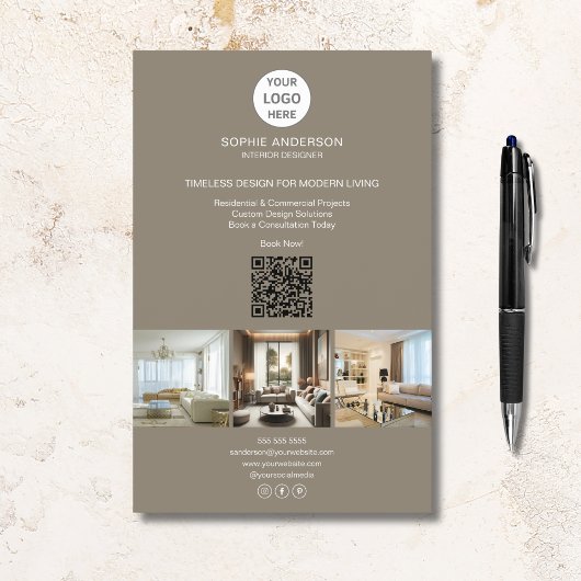 Moderne Logo Foto QR Taupe Professioneel Bedrijf Flyer