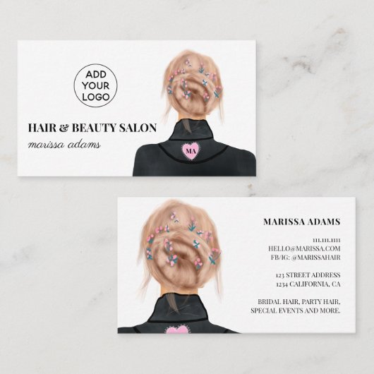 Moderne logo haar schoonheid salon mode illustrati visitekaartje (Voorkant / Achterkant)