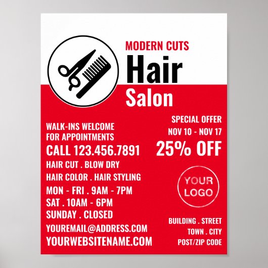 Moderne Logo, haarstijllijst, haarsalon Advert Poster (Voorkant)