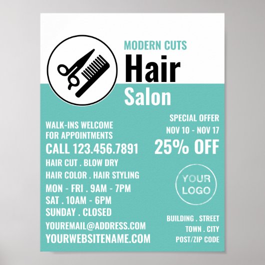 Moderne Logo, Haarstyliste, Haarsalon Adverteren Poster (Voorkant)
