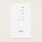 Moderne Logo Kledingprijs label met grootteschema Visitekaartje (Achterkant)