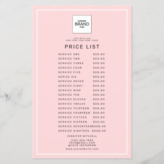 Moderne Logo Licht Roze Schoonheid Prijslijst Flyer (Voorkant)