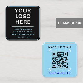 Moderne Logo met QR-code | Custom Blue Black Vierkante Visitekaartje