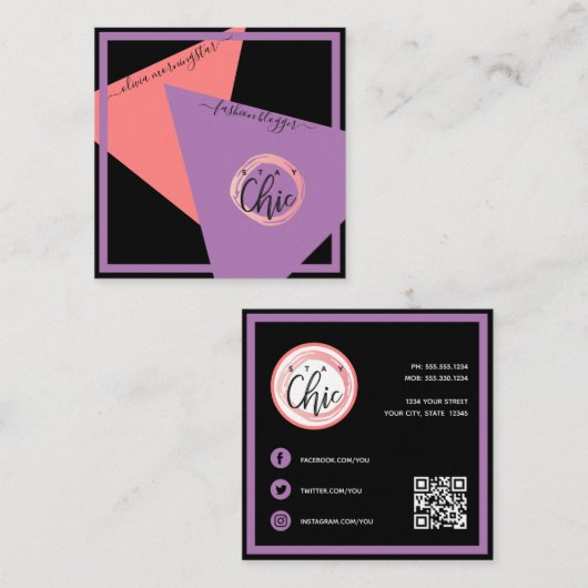 Moderne Logo Mode geometrisch UW KLEUREN Vierkante Visitekaartje (Voorkant / Achterkant)