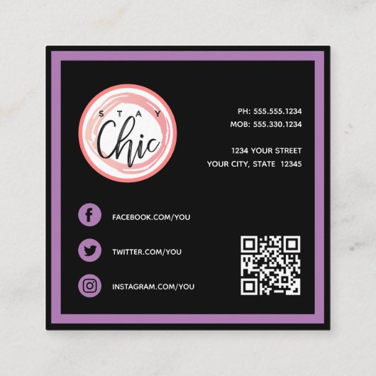 Moderne Logo Mode Geometrisch UW KLEUREN Vierkante Visitekaartje (Achterkant)