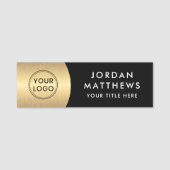Moderne logo, naam en titel gouden gradiënt zwart naamplaatje (Voorkant)