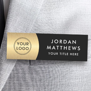 Moderne logo, naam en titel gouden gradiënt zwart naamplaatje