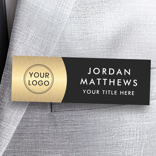 Moderne logo, naam en titel gouden gradiënt zwart naamplaatje