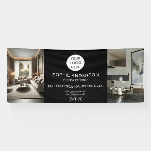 Moderne Logo Photo Black Professionele Bedrijf Spandoek (Horizontaal)