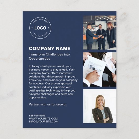 Moderne Logo Photo Blue Professionele Bedrijf Flyer (Voorkant)