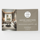 Moderne Logo Photo Taupe Professioneel Bedrijf Spandoek (Horizontaal)