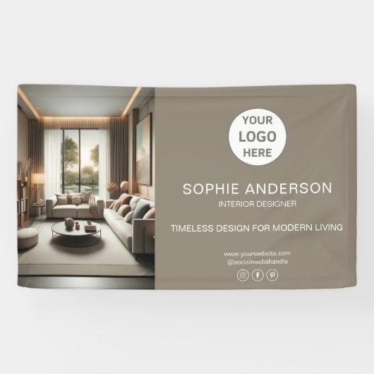 Moderne Logo Photo Taupe Professioneel Bedrijf Spandoek (Horizontaal)