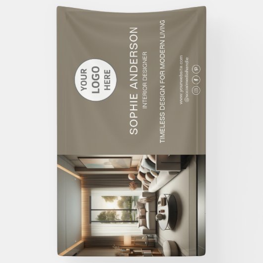 Moderne Logo Photo Taupe Professioneel Bedrijf Spandoek (Verticaal)