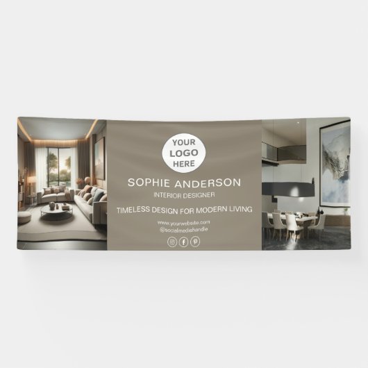Moderne Logo Photo Taupe Professioneel Bedrijf Spandoek (Horizontaal)