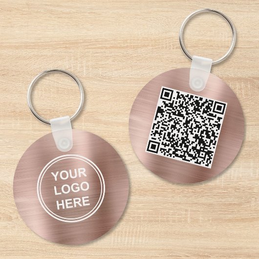 Moderne Logo QR Code Promotionele Roze Goud Sleutelhanger