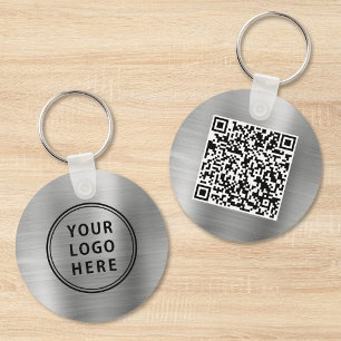 Moderne Logo QR Code Promotionele Zilveren Sleutel Sleutelhanger