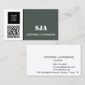 Moderne Logo QR Code Sage Green Professional Visitekaartje (Voorkant / Achterkant)