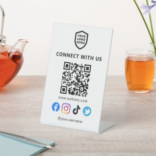 Moderne Logo QR-code voor witte sociale media Reclamebord Met Voetstuk