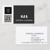 Moderne Logo QR Code Zwart Professionele Initialen Visitekaartje (Voorkant / Achterkant)