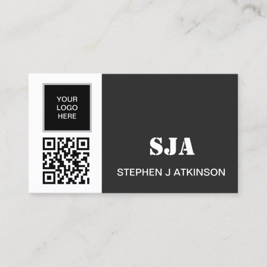 Moderne Logo QR Code Zwart Professionele Initialen Visitekaartje (Voorkant)