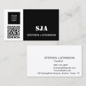 Moderne Logo QR Code Zwart Professionele Initialen Visitekaartje (Voorkant / Achterkant)