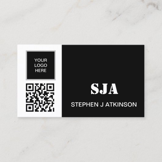Moderne Logo QR Code Zwart Professionele Initialen Visitekaartje (Voorkant)