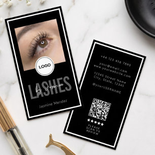 Moderne Logo QR Review Zwart Witte Wimper Artiest  Visitekaartje