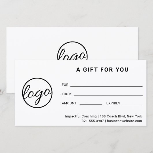 Moderne Logo Simple Business Cadeaubon (Voorkant / Achterkant)
