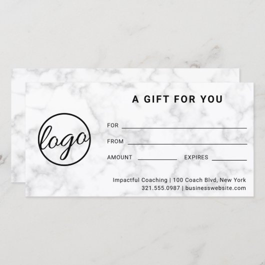 Moderne Logo Simple Grey Marble Gift Certificate (Voorkant / Achterkant)