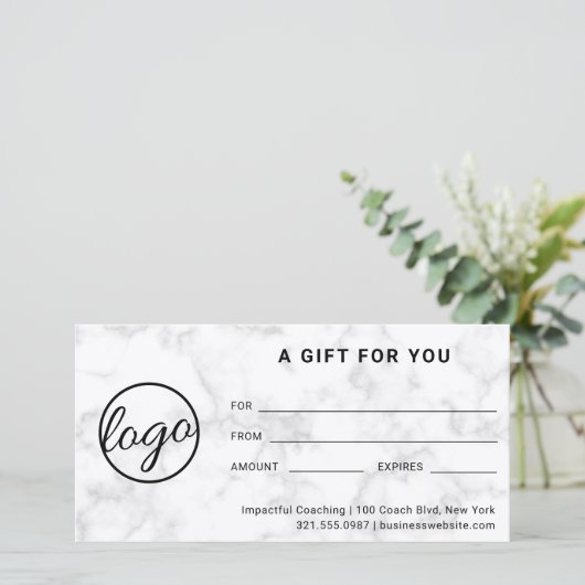 Moderne Logo Simple Grey Marble Gift Certificate (Staand voorkant)