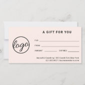 Moderne Logo Simple Pink Blush Cadeaubon (Voorkant)