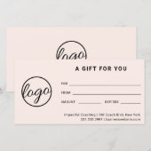 Moderne Logo Simple Pink Blush Cadeaubon (Voorkant / Achterkant)