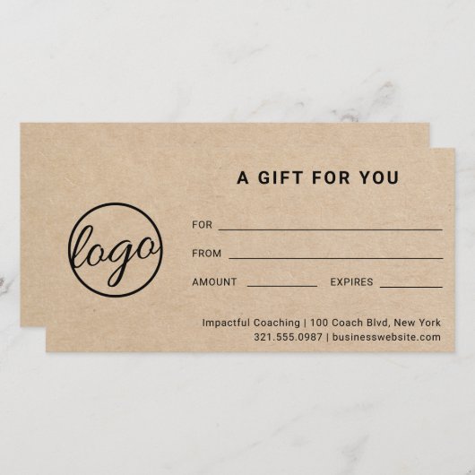 Moderne Logo Simple Rustic Cadeaubon (Voorkant / Achterkant)
