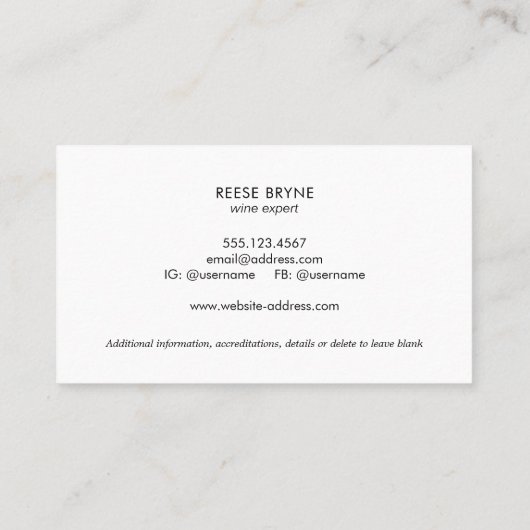 Moderne Logo Sommelier White Visitekaartje (Achterkant)