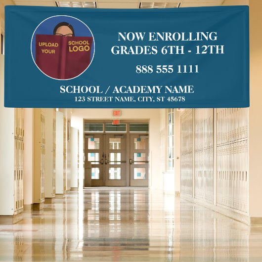 Moderne Logo van de Blauwe School Nu inschrijven Spandoek