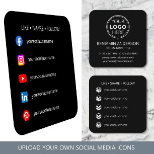 Moderne Logo van Sociale Media in Zwart Wit Vierkante Visitekaartje