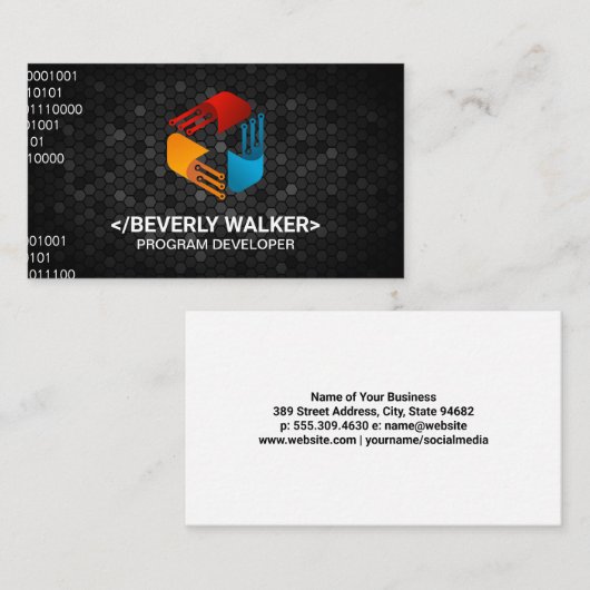 Moderne Logo voor kleurentechniek | Binaire code Visitekaartje (Voorkant / Achterkant)