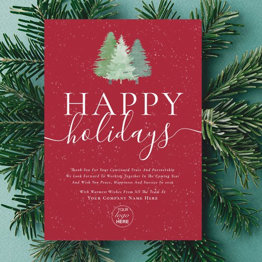 Moderne Logo Waterverf Kerstboom Red Business Feestdagenkaart