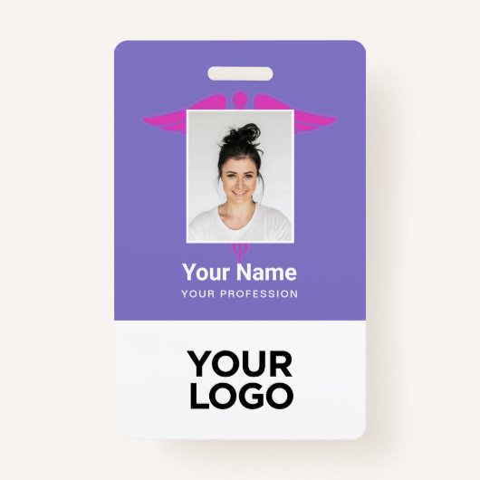 Moderne Logo werknemer Doctor Nurse Fotonaam ID Badge (Voorkant)