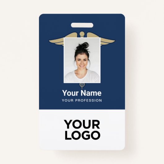 Moderne Logo werknemer Doctor Nurse Fotonaam ID Badge (Voorkant)