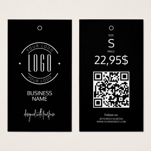 Moderne logo zwart wit QR-code kleding hanglabel Visitekaartje (Voorkant /achterkant)