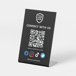 Moderne Logo Zwarte Sociale media QR-code Reclamebord Met Voetstuk