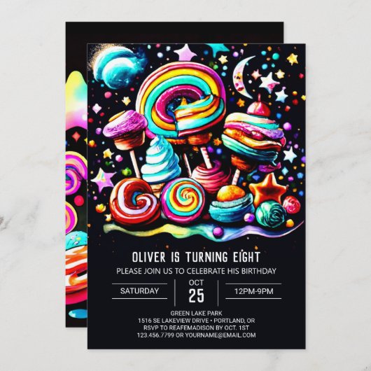 Moderne Lollipop Wonderland Verjaardag Kaart (Voorkant / Achterkant)