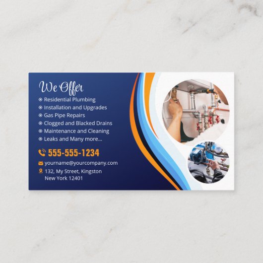 Moderne loodgietersinstallatie Blauw Sinaasappel Visitekaartje (Achterkant)