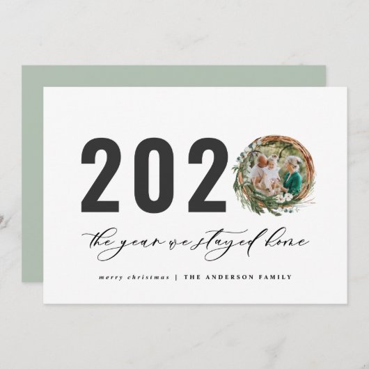 Moderne loof met 2020 bleef thuis feestdagenkaart (Voorkant / Achterkant)