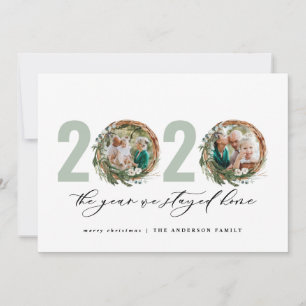 Moderne loof met 2020 bleef thuis feestdagenkaart