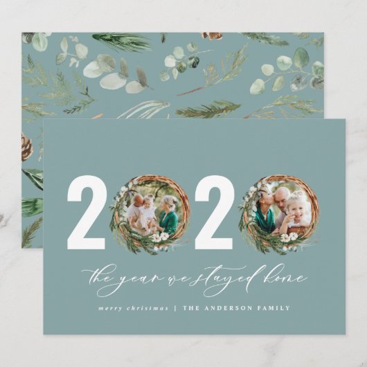 Moderne loof met 2020 bleef thuis feestdagenkaart (Voorkant / Achterkant)