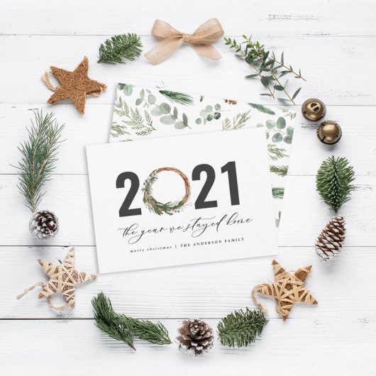 Moderne loof met 2020 bleef thuis feestdagenkaart