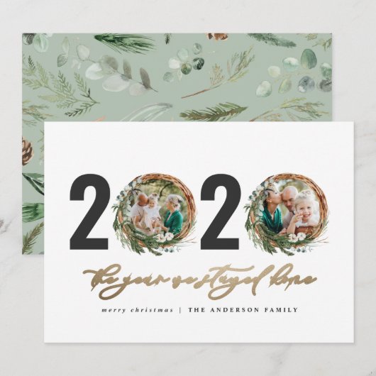 Moderne loof met 2020 bleef thuis feestdagenkaart (Voorkant / Achterkant)