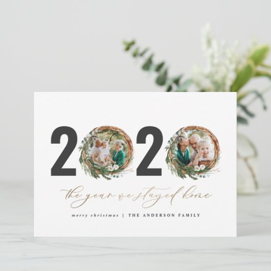 Moderne loof met 2020 bleef thuis feestdagenkaart (Staand voorkant)